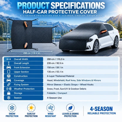 Upgrade 6-Layer Half-Car Protective Cover – Snow, Frost, UV & Wind Protection